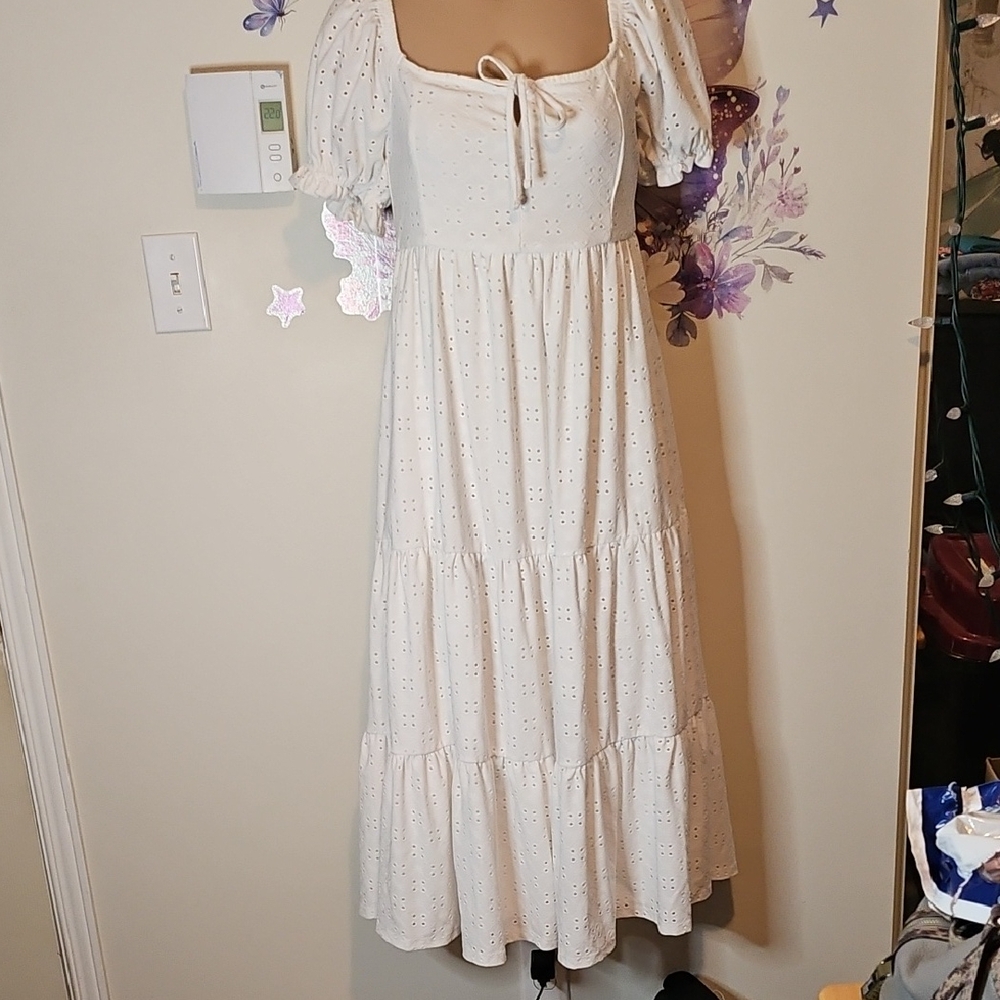 Elegant White Eyelet Maxi Dress